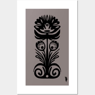 Folk flower , black Posters and Art